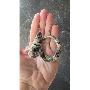 Wooden Handpainted Dangling Hoop Earrings Vintage Costume Jewelry